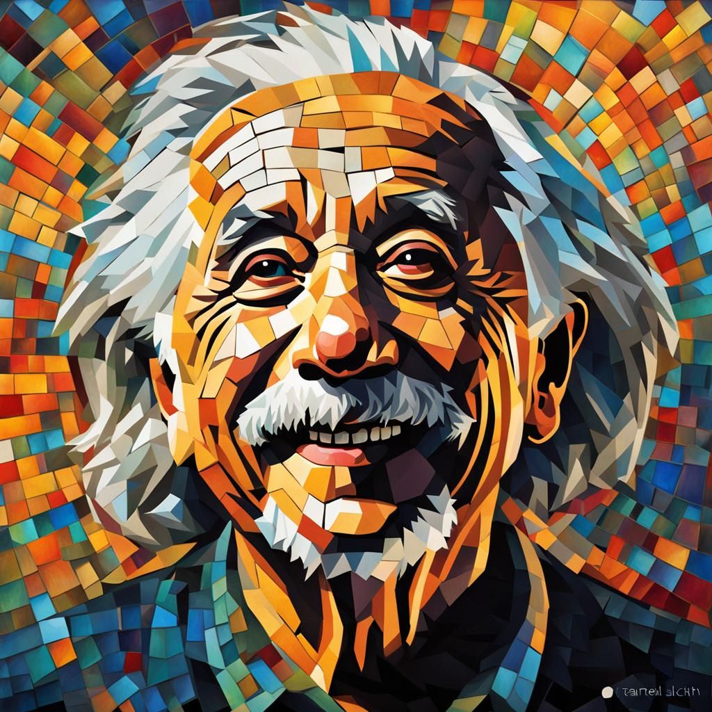 Einstein Mosaic Portrait in Hyperrealistic Style