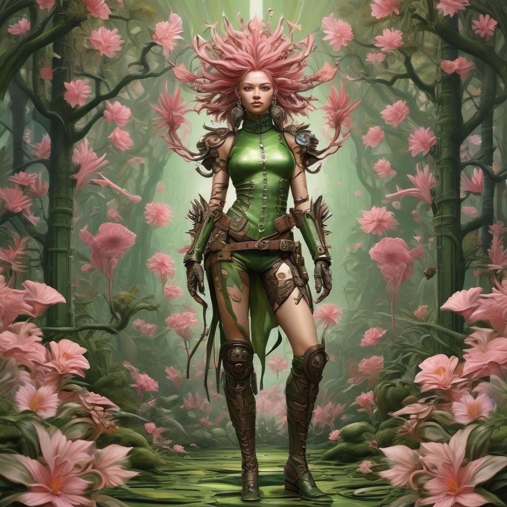 Biopunk Woman Illustration in Oil Paint Style