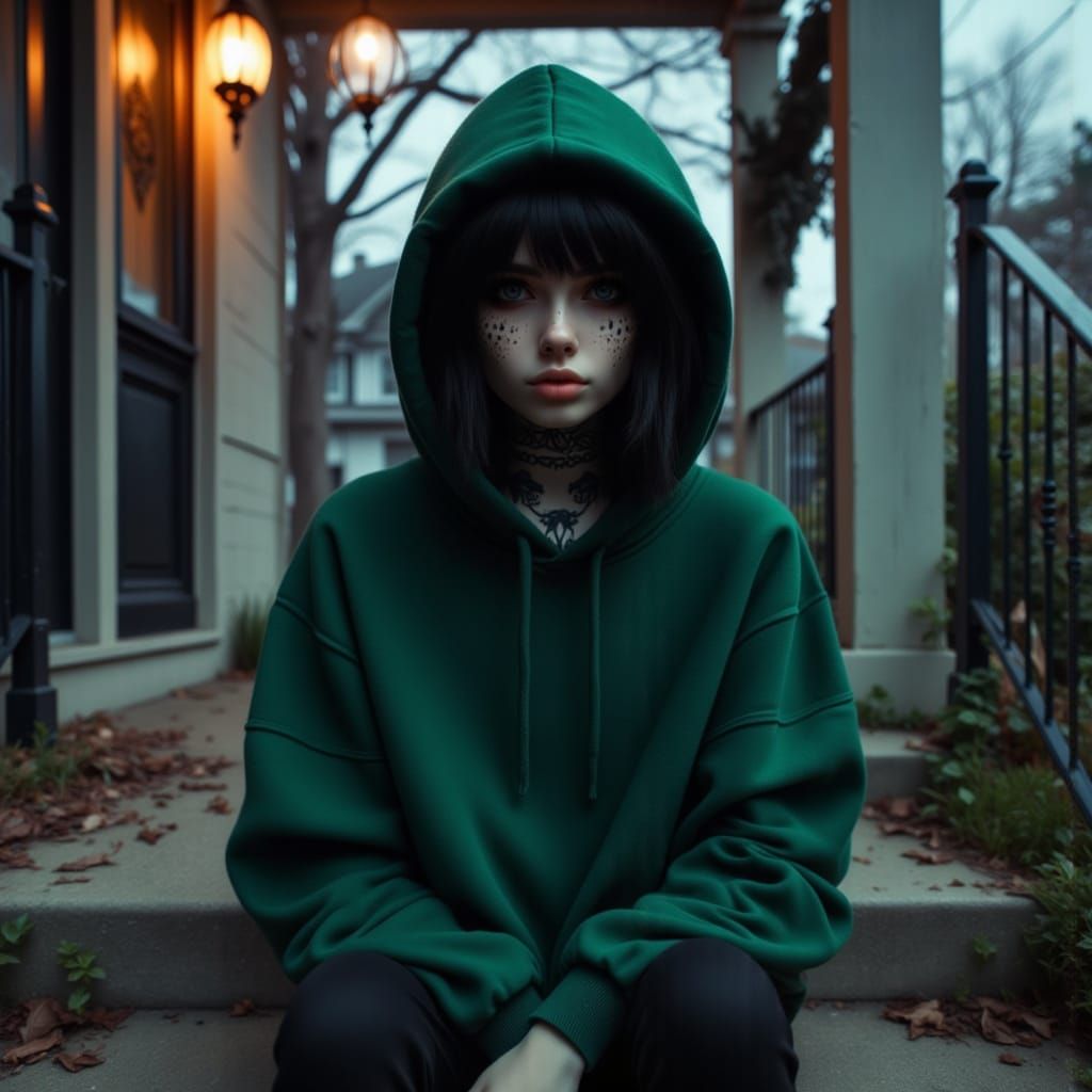 Ethereal Emo Girl Lost in Melancholic Music