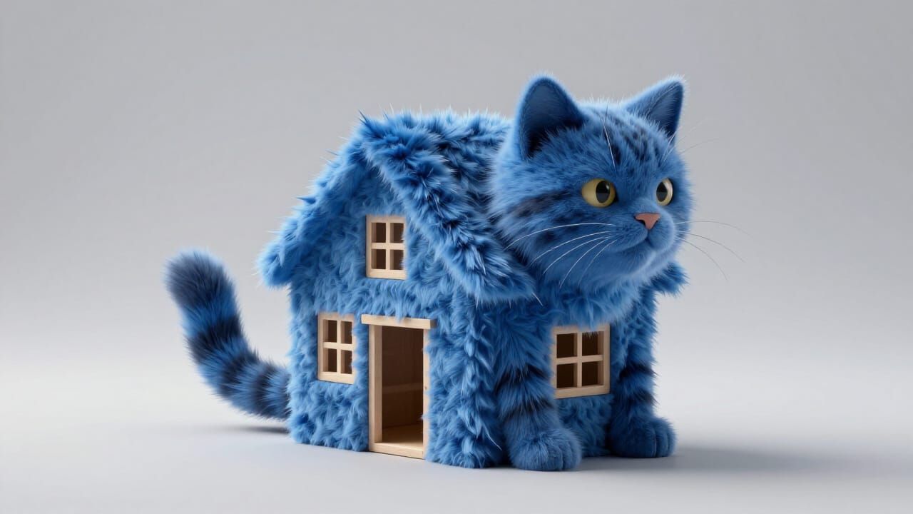 Architectural House Shaped Like a Spiky Blue Cat