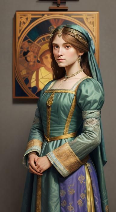 Elegant Portrait in Renaissance Art Nouveau Style