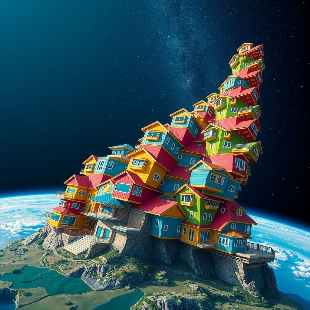 Fantastic Tower of Extravagant Houses in Vivid Colors