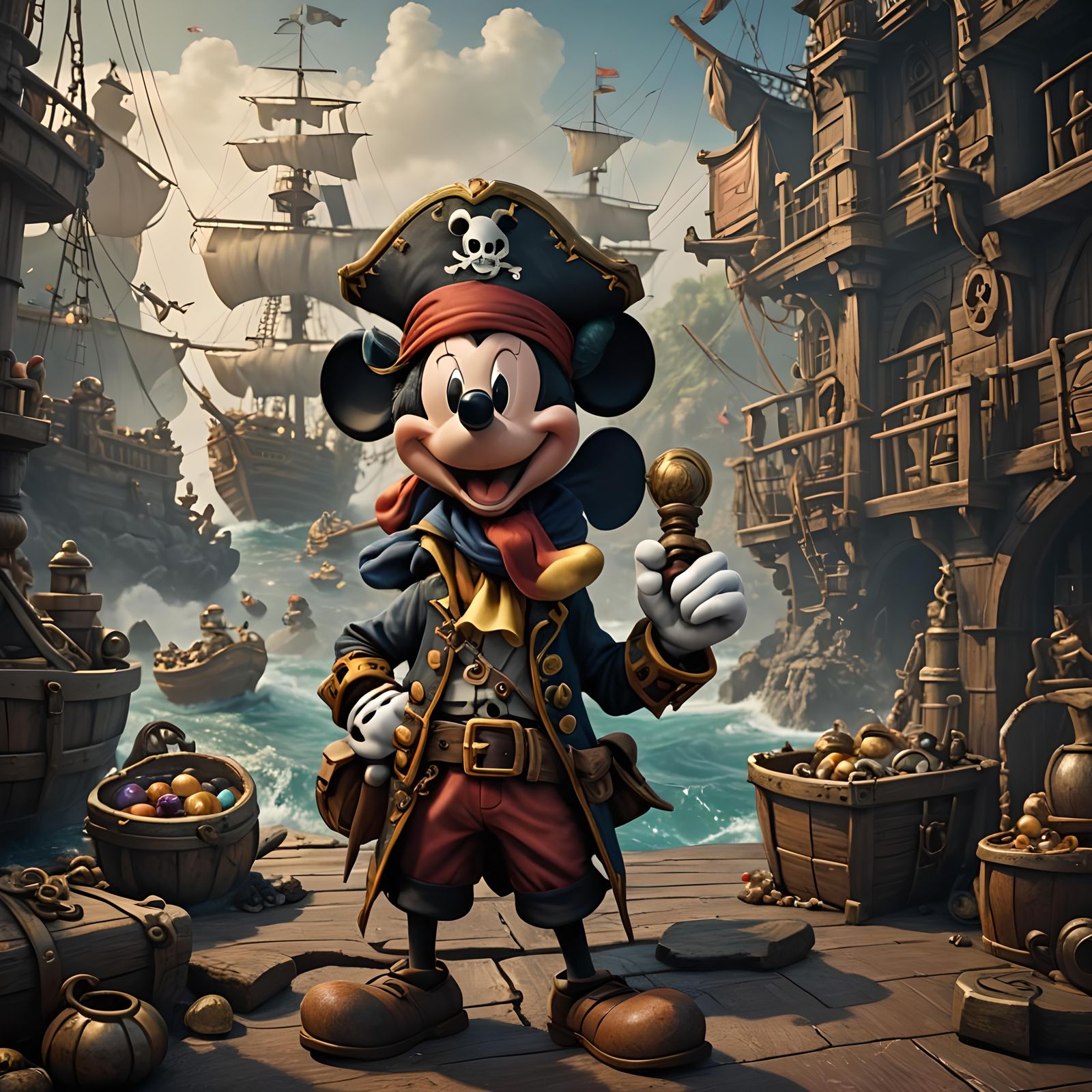 Mickey Mouse as Pirate: Detailed Fantasy Art