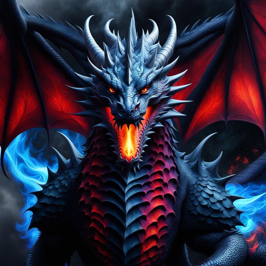 Dragon with Black Smoke and Red Fire