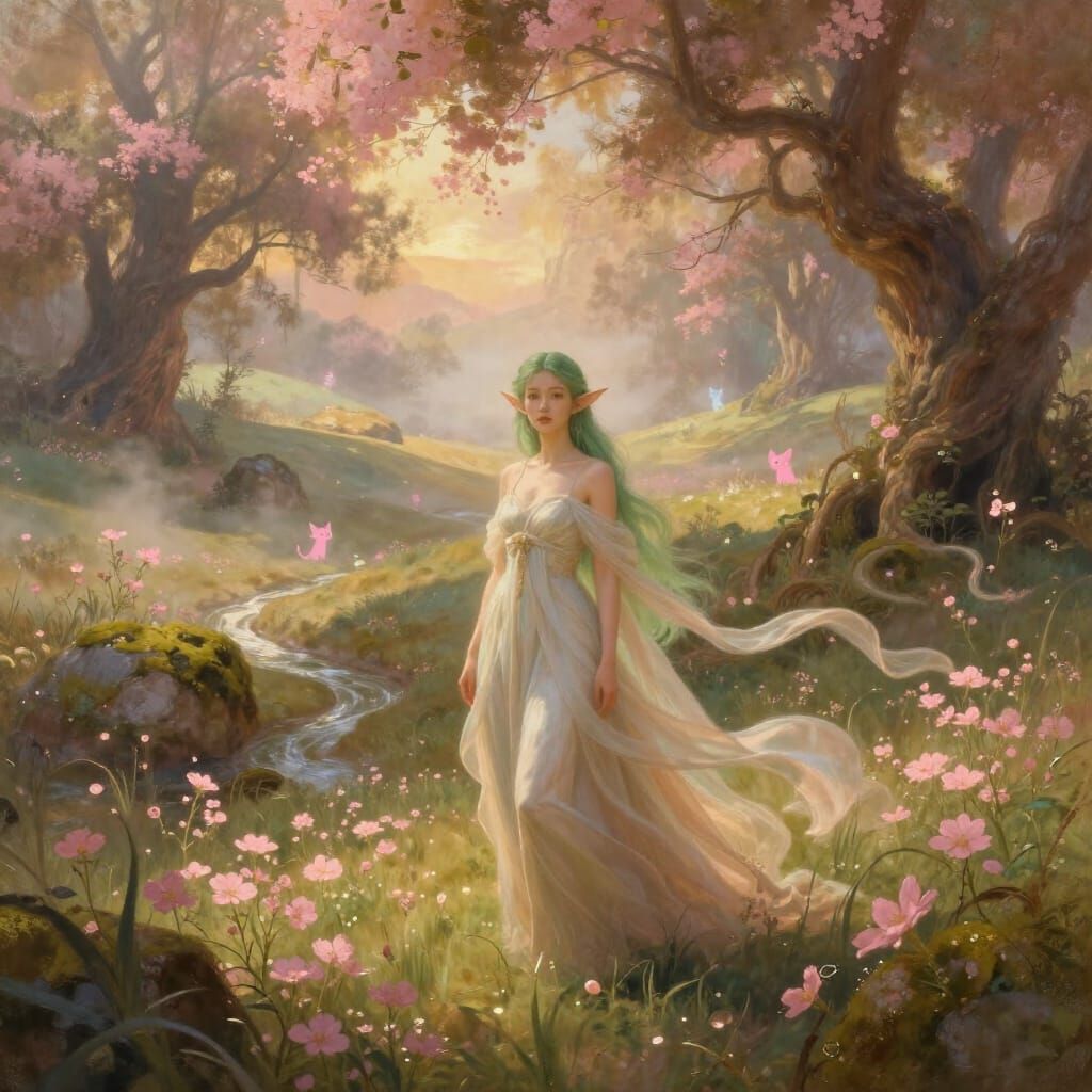 Mystical Woman in Ethereal Magical Landscape