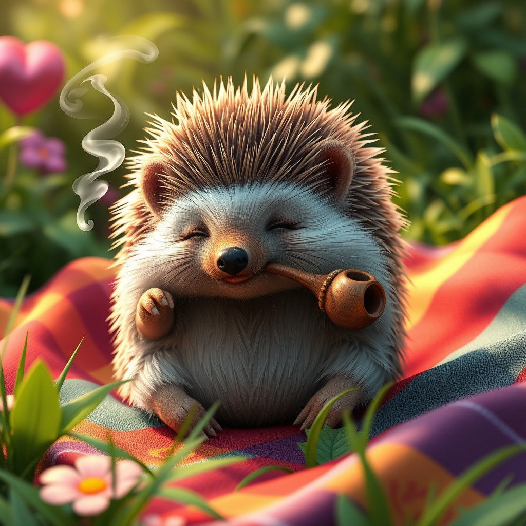 Hedgehog Smoking Pipe in Lush Anime Style