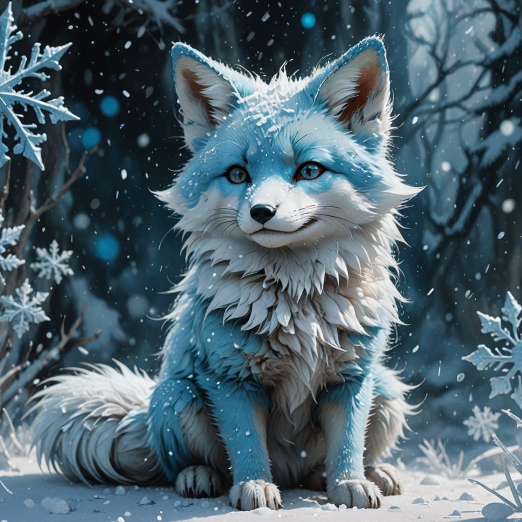 Mystical Baby Fox in Winter Wonderland