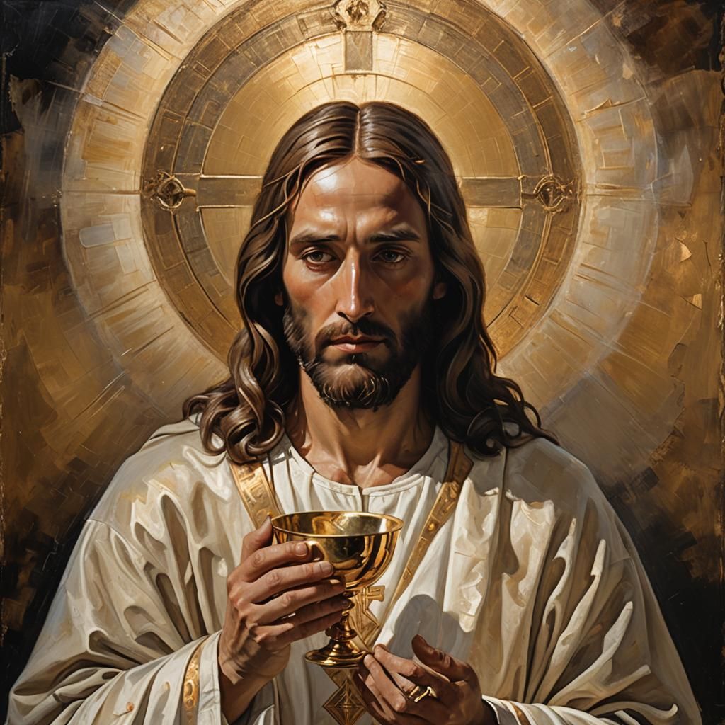 Jesus Christ Holding Eucharist in Old Master Style