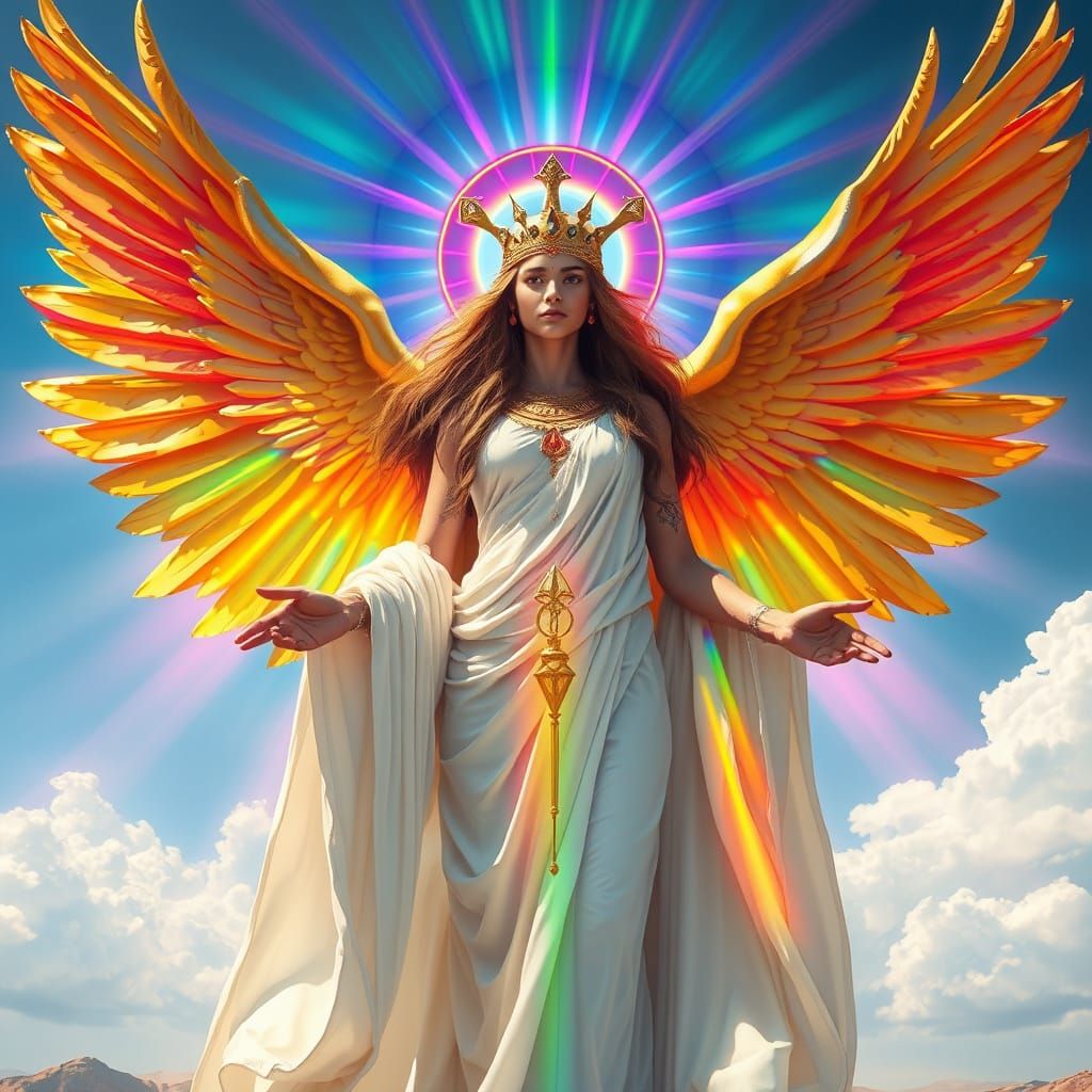 Isis Radiates Rainbow Energy with Golden Wings