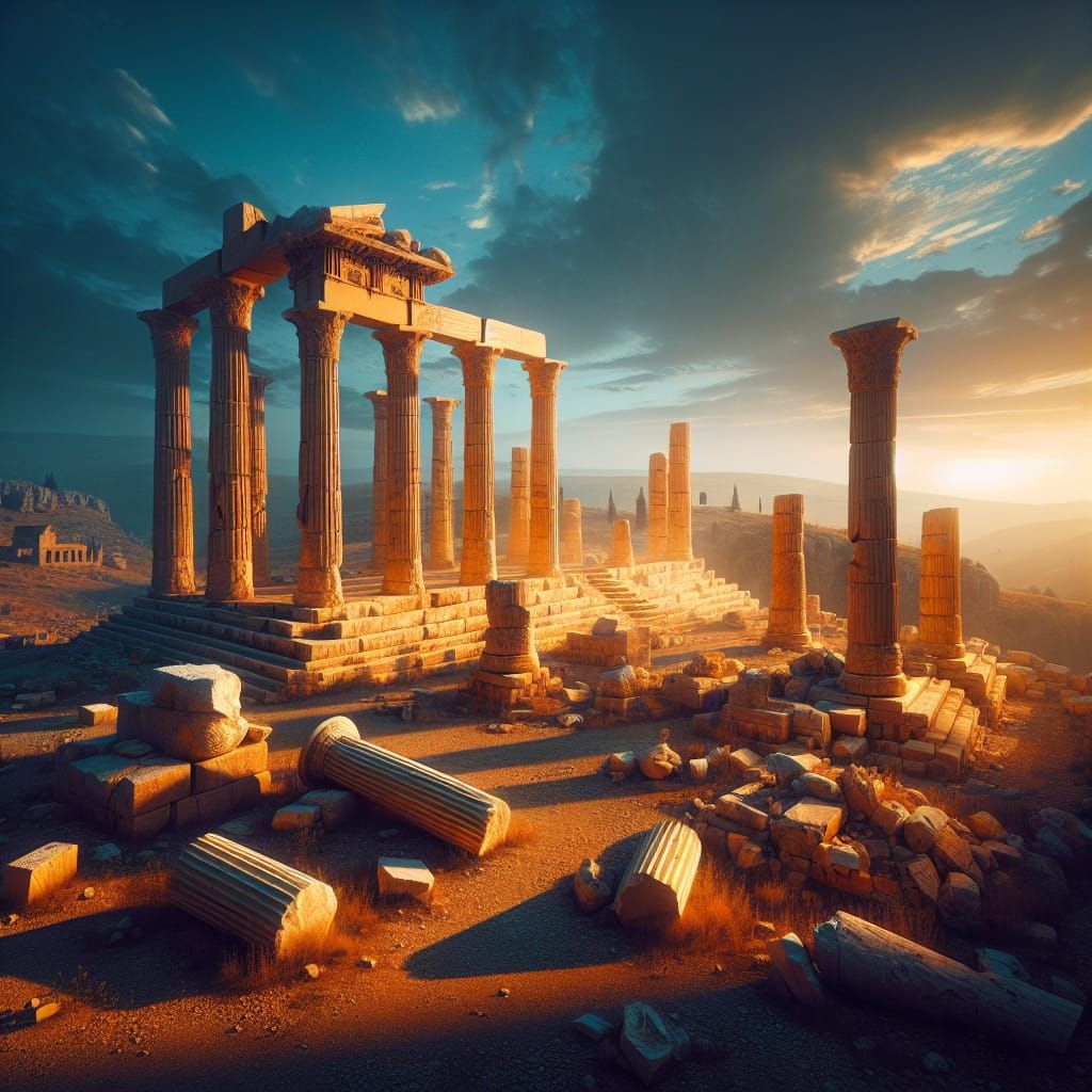 Ancient Greek Ruins at Dawn with Doric Columns