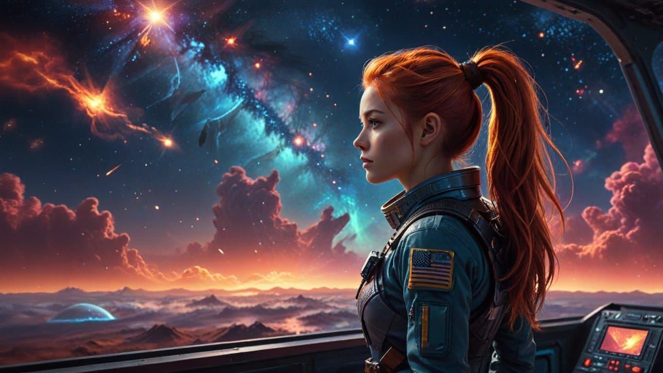 Space Navy Cadet Gazing at Nebulae