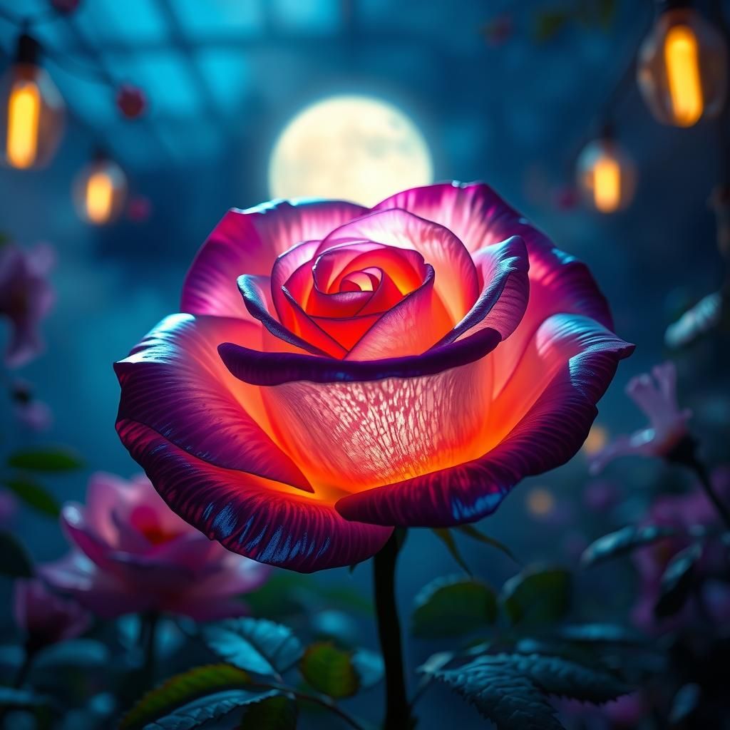 Iridescent Rose in Ethereal Moonlight Garden