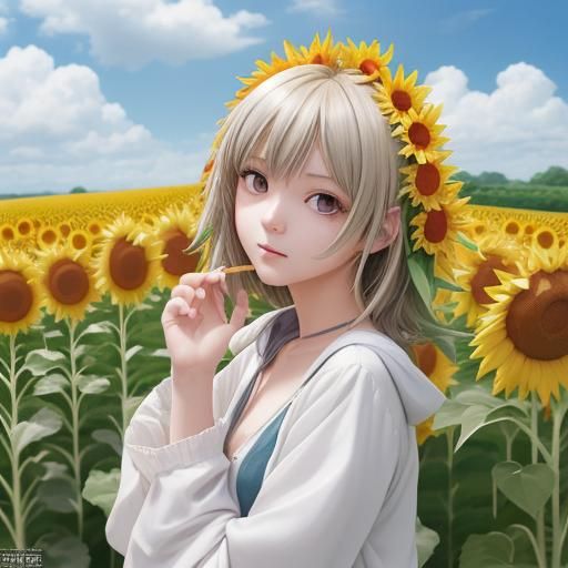 Anime Nendoroid Petite in Sunflower Field Photograph
