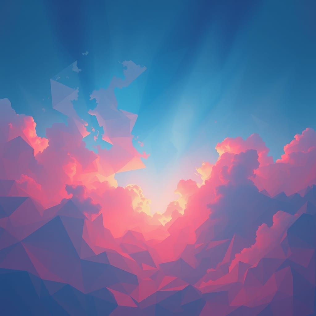 Surreal Abstract Art in Sapphire and Coral Pink