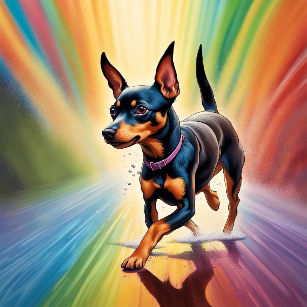 Miniature Pinscher Runs Rainbow Bridge: Hyperrealistic Splas...