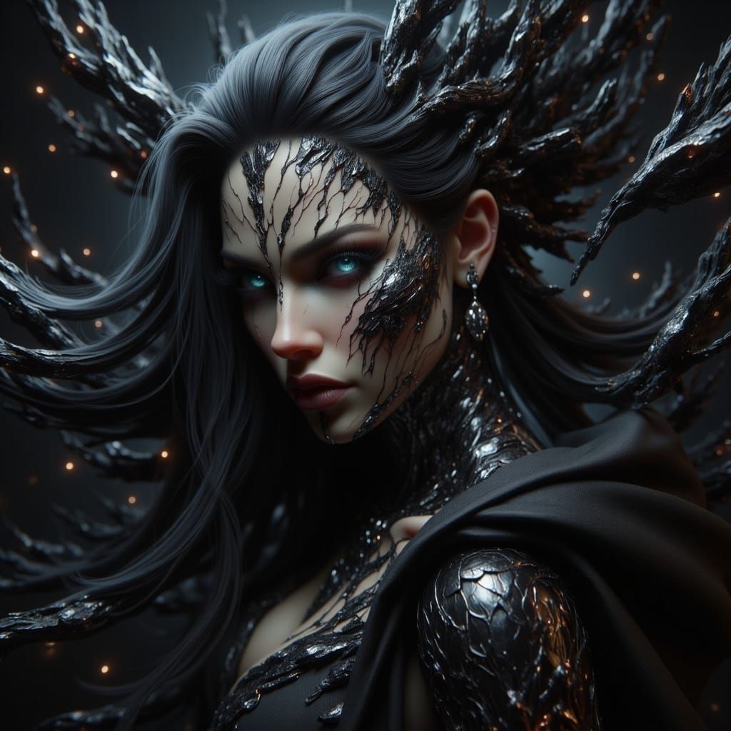 Captivating Sorceress in Elaborate Dark Rococo Ensemble