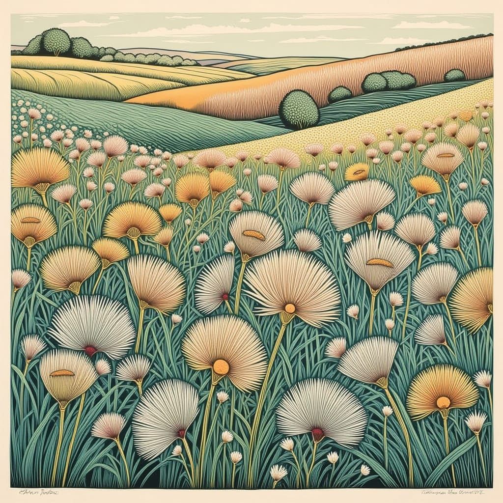 Vibrant Wildflowers in a Whimsical Linocut Style