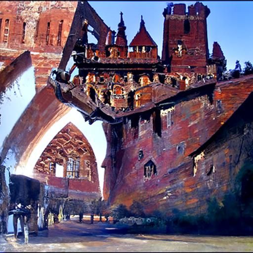 Malbork Castle: Oil Painting by James Gurney Style
