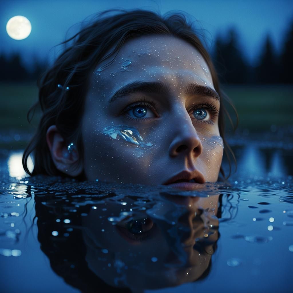 Woman's Starry Reflection: Ethereal Cinematic Close-Up