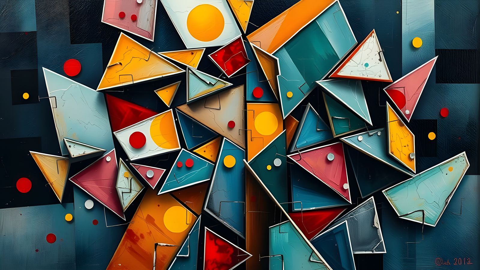 Abstract Broken Glass Cubist Painting in 3D