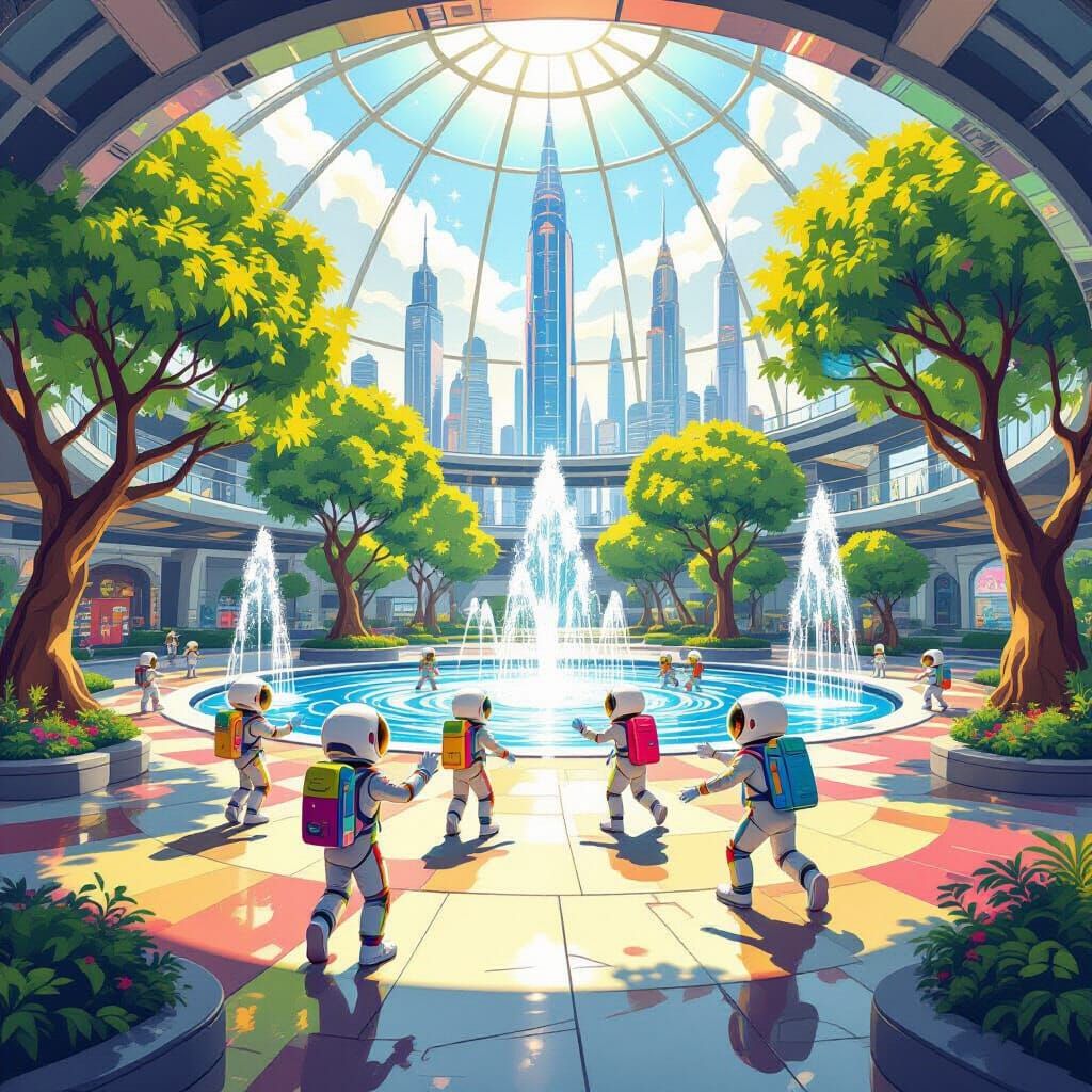 Children Play Zero-G Tag in Martian Dome Park