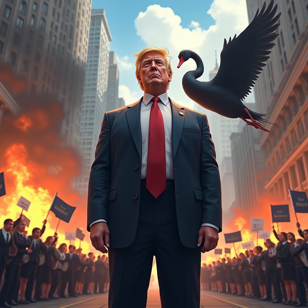 Trump at Burning Wall Street in Anime Style