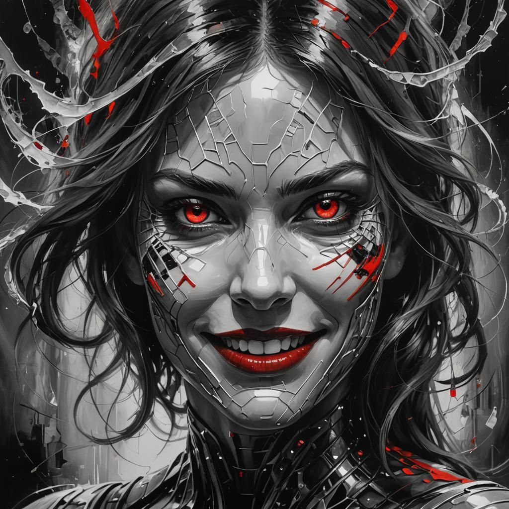 Bioluminescent Woman Portrait in Red and Black