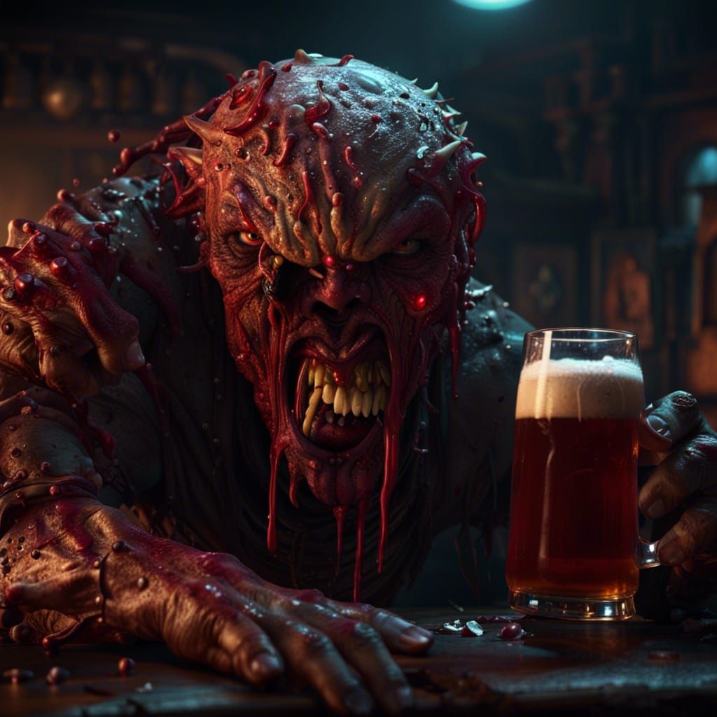 80s Horror Villains Enjoying Beer in Hyperrealism