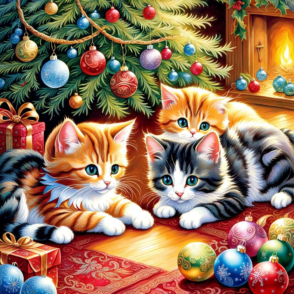 Cats Celebrate Christmas: A Whimsical Holiday Scene