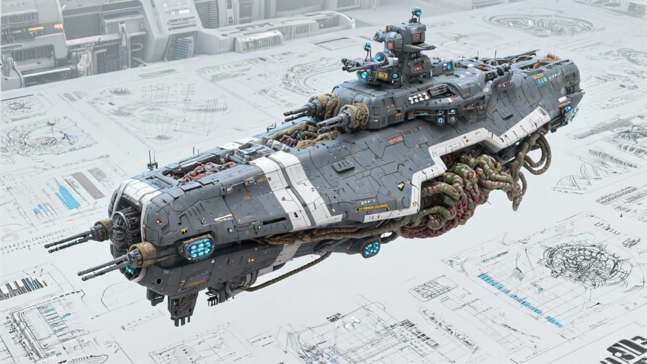 Alien Dreadnaught Warship Design: Biomechanical & Organic