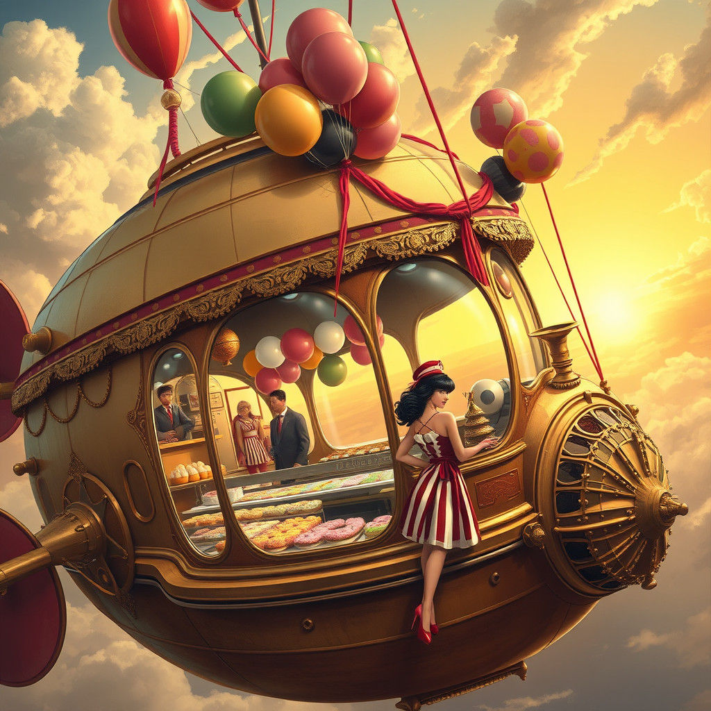 Fantasy Donut Shop Airship: Vintage Advertisement