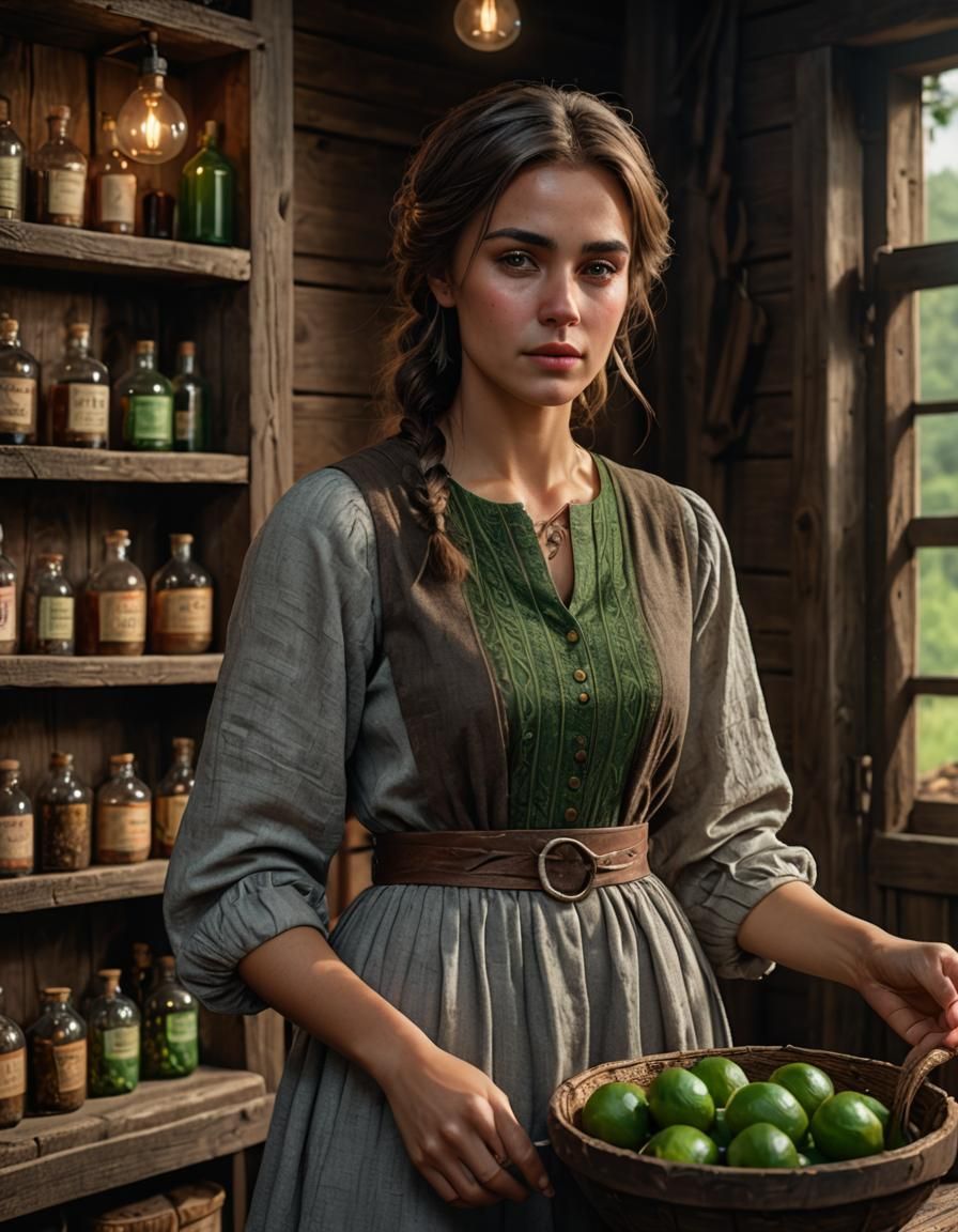 Potion Seller Portrait in Hyperrealistic Style