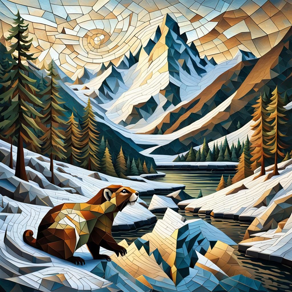 Mosaic puzzle mountainscape