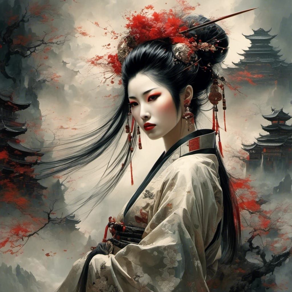 Samurai Geisha in Dark Fantasy Style
