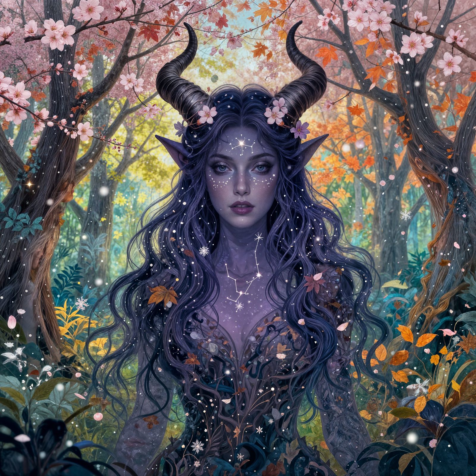 Surreal Tiefling Double Exposure in Enchanted Forest