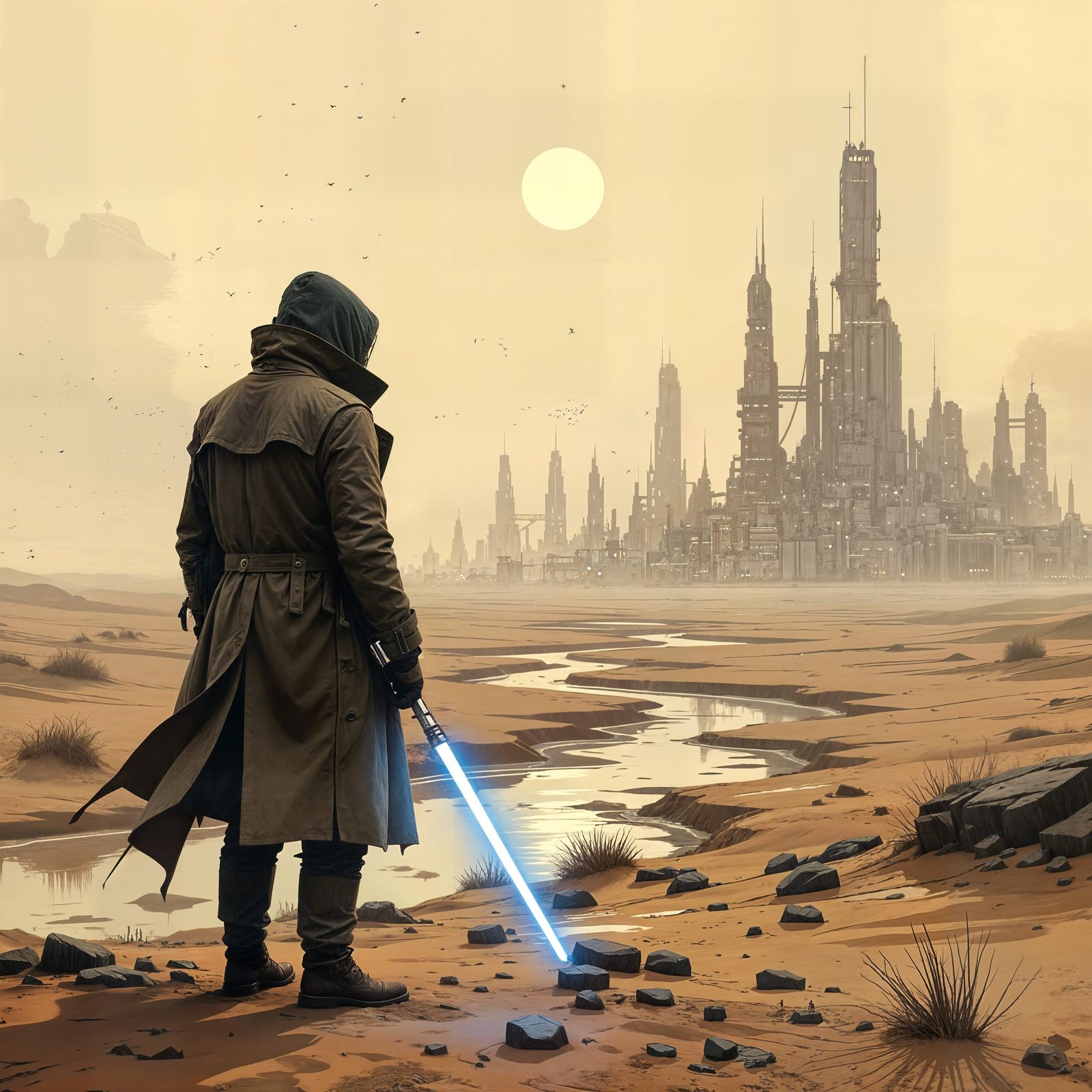 Wasteland Wanderer in Post-Apocalyptic Landscape