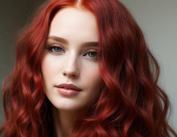 Beautiful Woman with Long Wavy Red Hair Portrait