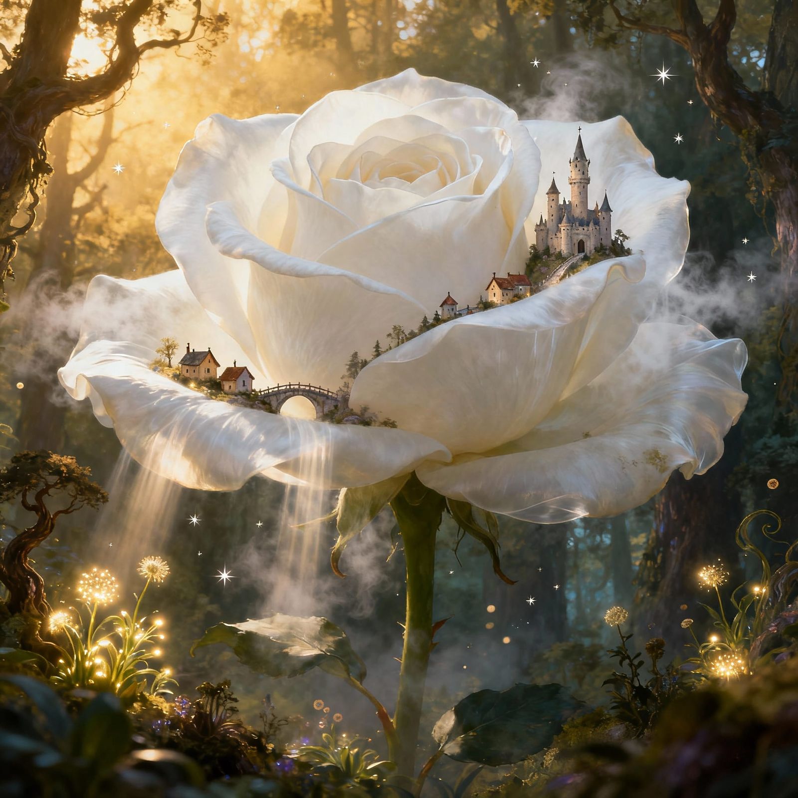 Giant White Rose Castle in Enchanted Forest