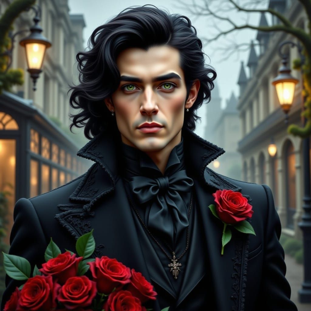 Elegant Victorian Gentleman Arrives with Roses in London