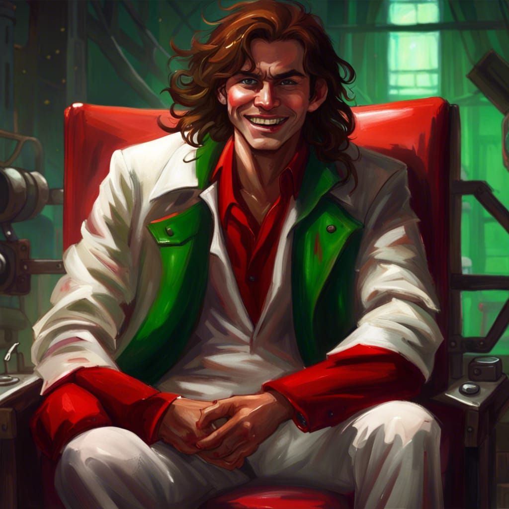 Man in White Coat Laughing Maniacally in Factory