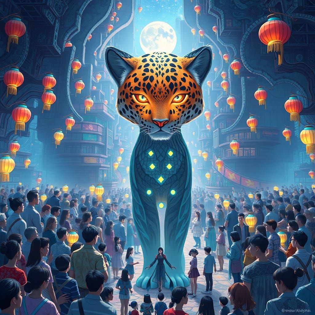 Ethereal Leopard Queen in Anime-Inspired Dreamscape