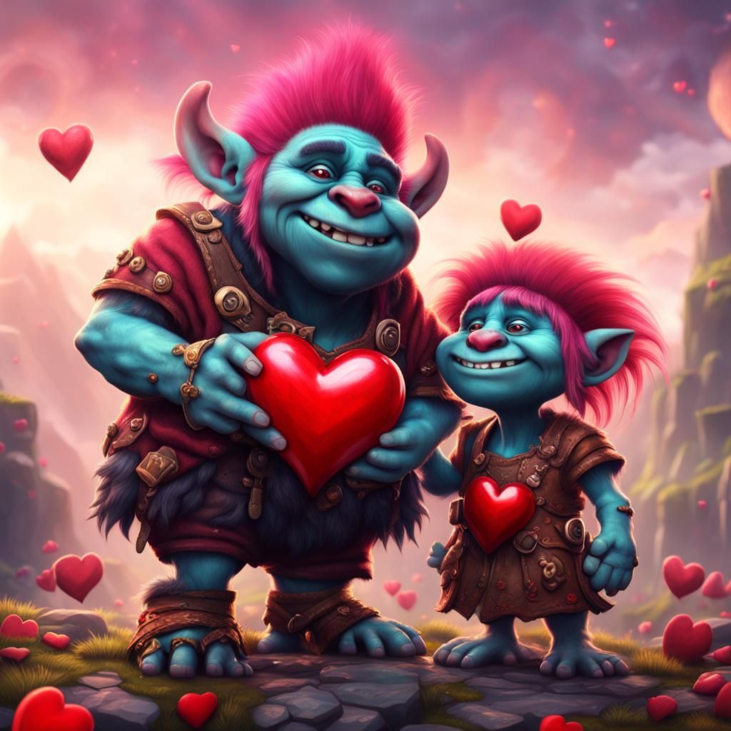 Valentine's Day Troll Couple in Detailed Digital Painting