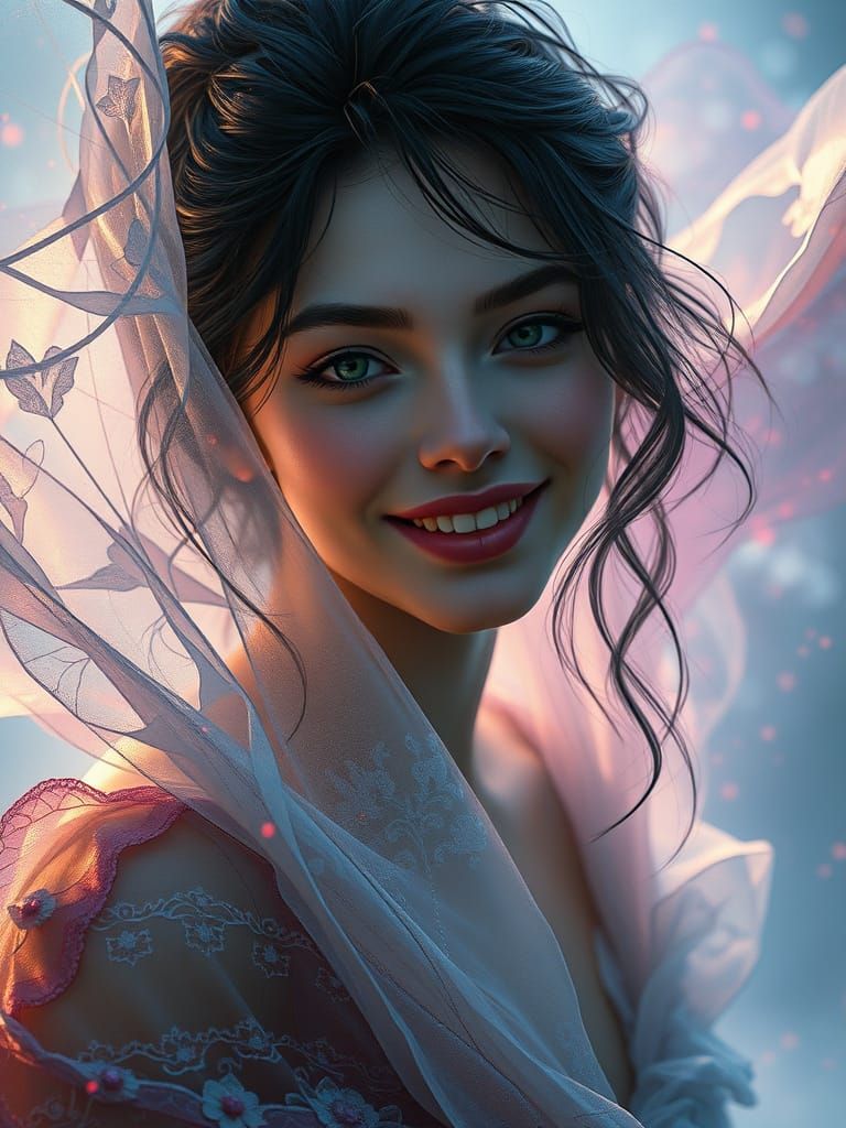 Ethereal Portrait with Organza and Sfumato