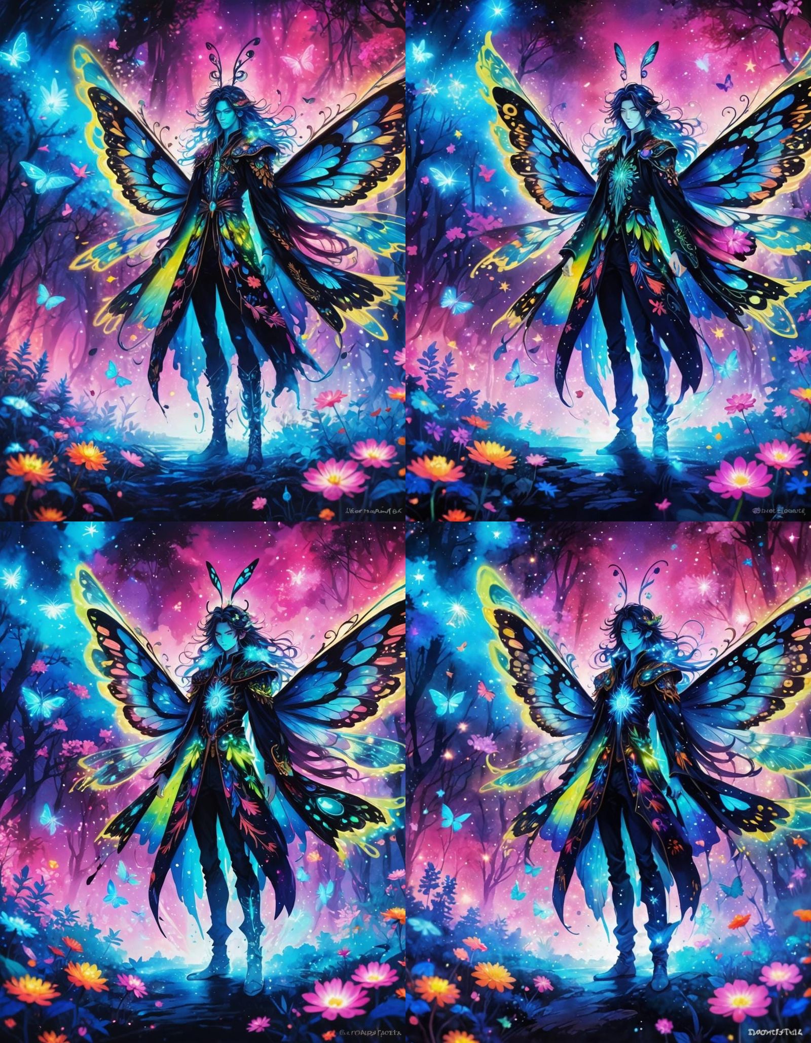 Detailed Anime Fairy with Moth Wings in Ink Style