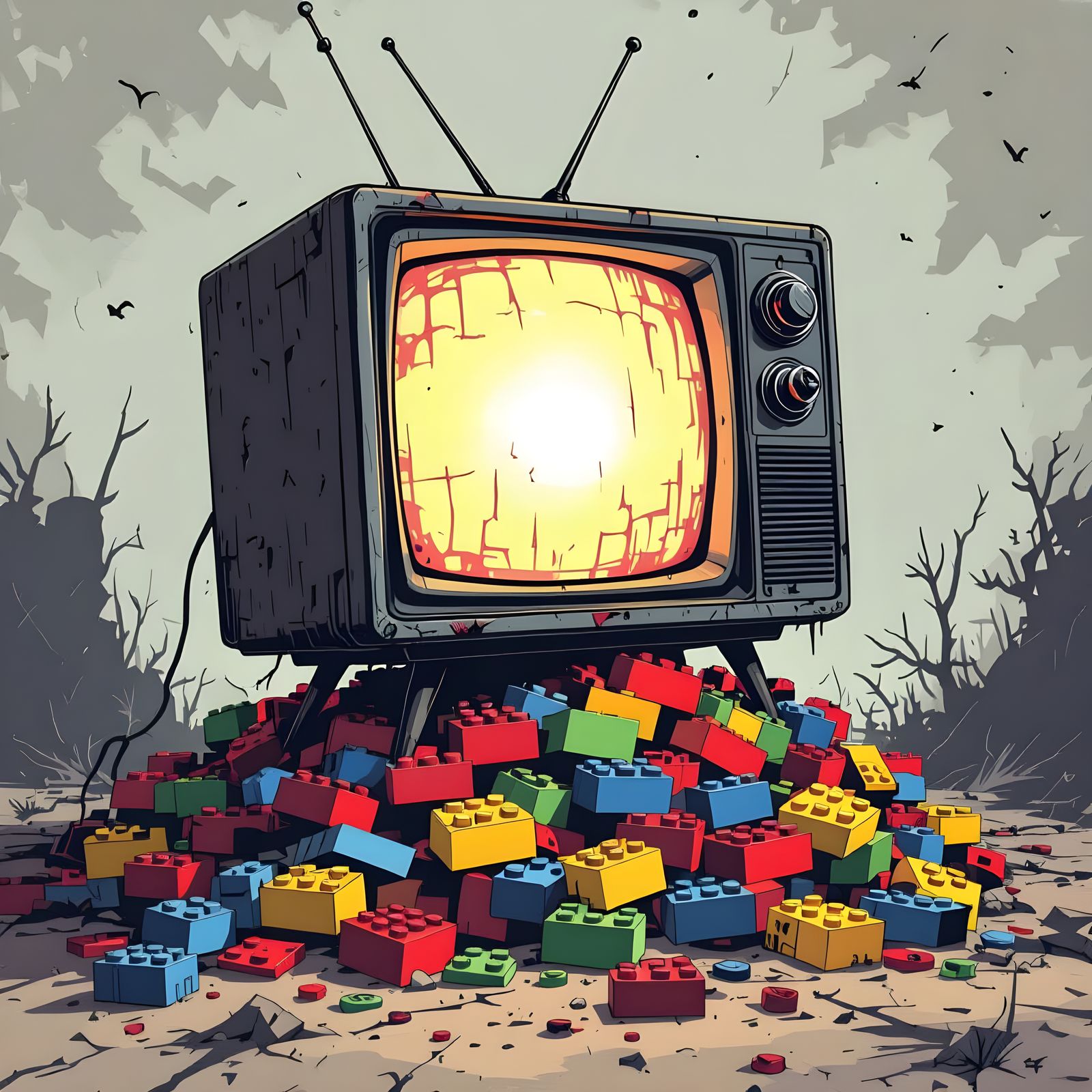 Creepy Old TV Broadcasting Horrific Lego Signal