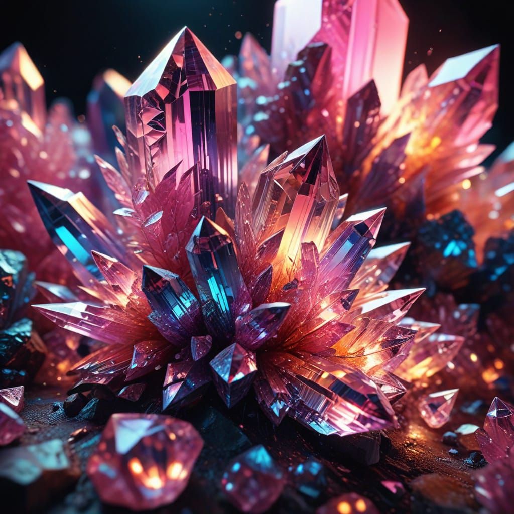 Glowing Pink Crystal Formation in Fauvist Style