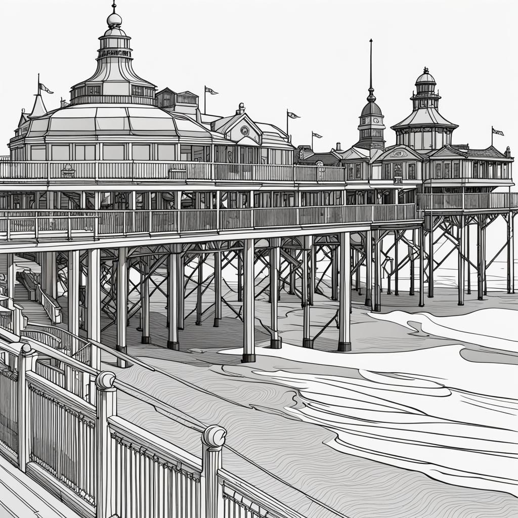 Blackpool Pier Line Art at High Tide
