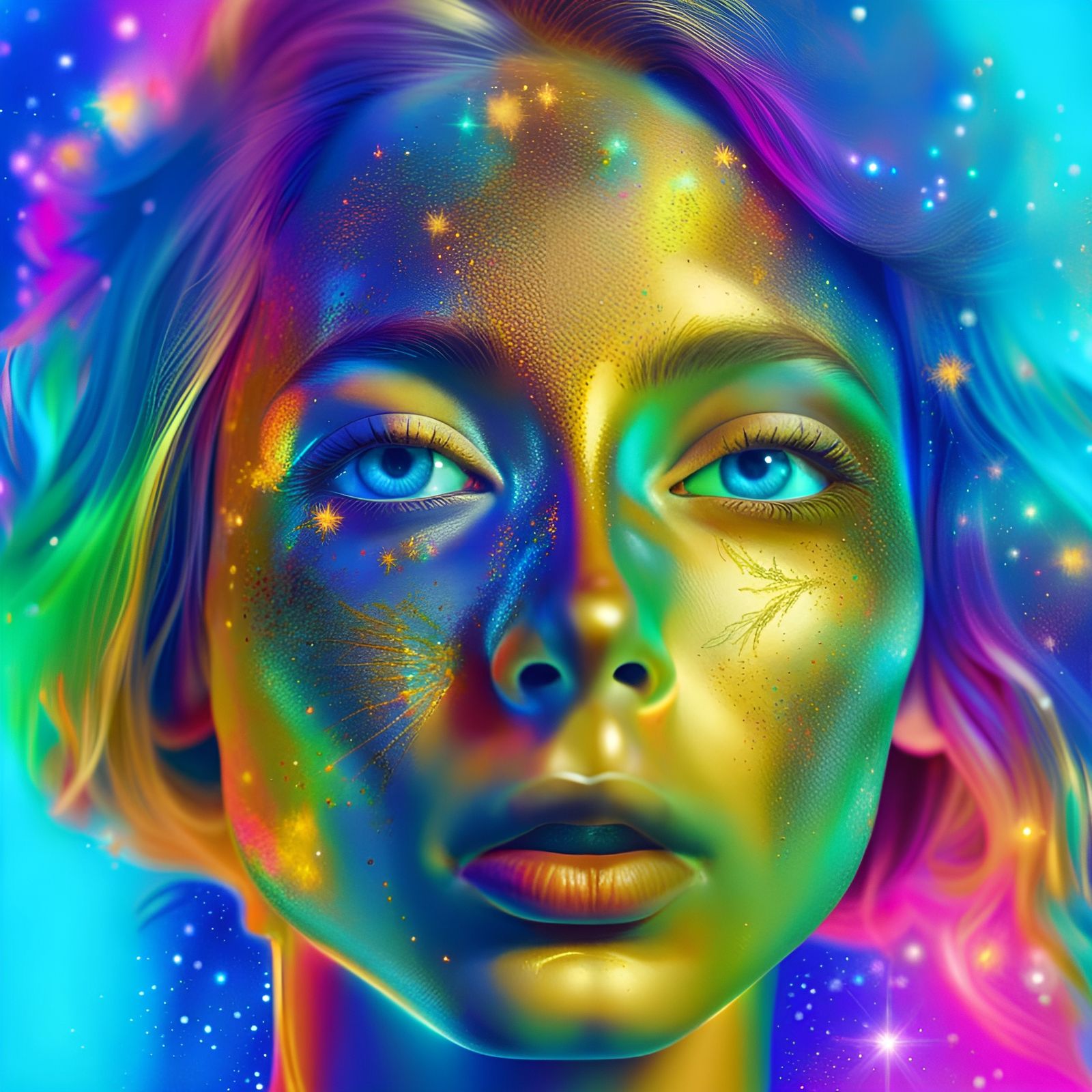 Holographic Astral Woman in Visionary Style