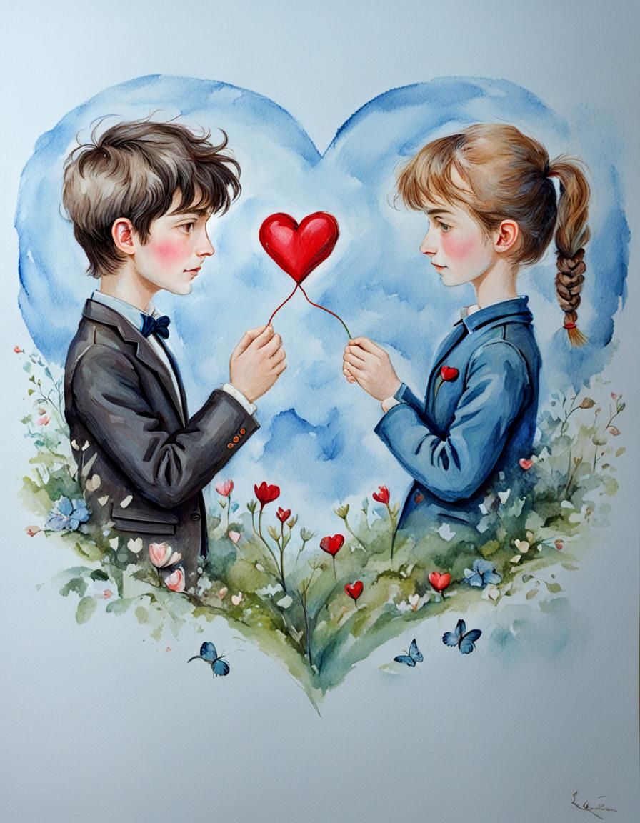 Lovers Embracing a Heart