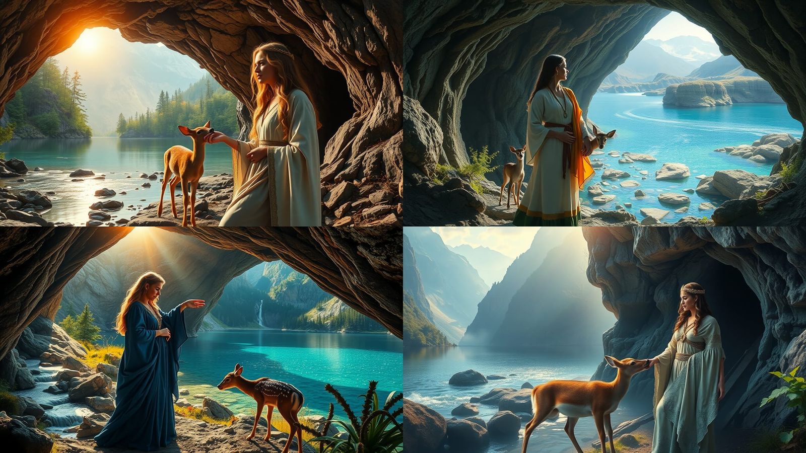 Ethereal Goddess of Wisdom at Mystical Cave Threshold